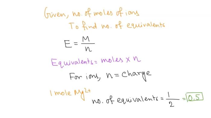 How many equivalents are in 0.40 mole of k+